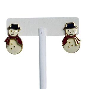 Avon Articulated Snowman Enamel Pierced Earrings (6100)